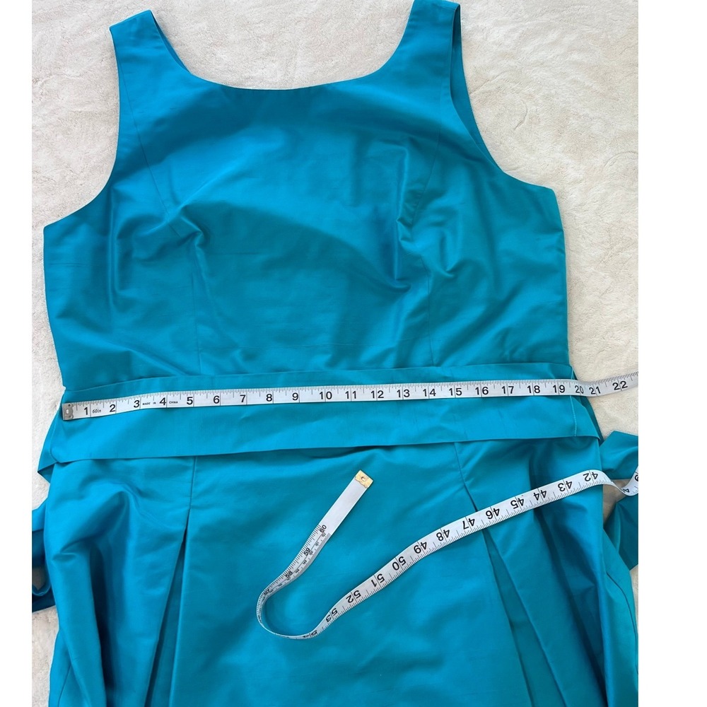 Talbots 100% Silk Sleeveless Fit Flare Dress Peacock Blue Sash NWT Size 18 - Picture 4 of 8